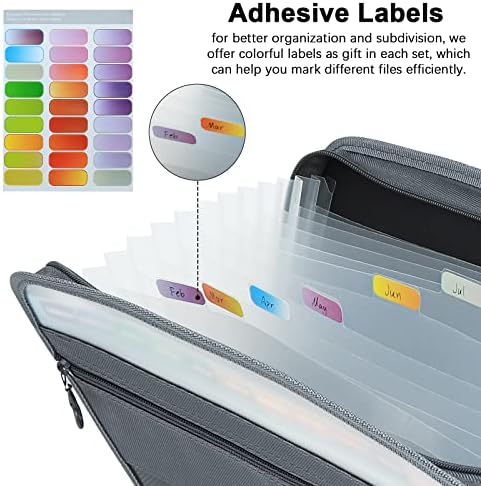 NAFY Expanding File Folders, 13 Pockets Document Organizer with Zipper, A4 Letter Size Portable Accordion Expanding File Folders with Multicolor Labels for Home Office School Supplies (Black 4 Pack) - Image 5