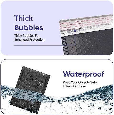 Black Bubble Mailers 6x10, Poly Padded Envelopes #0, 250 Pack Bulk - Image 5