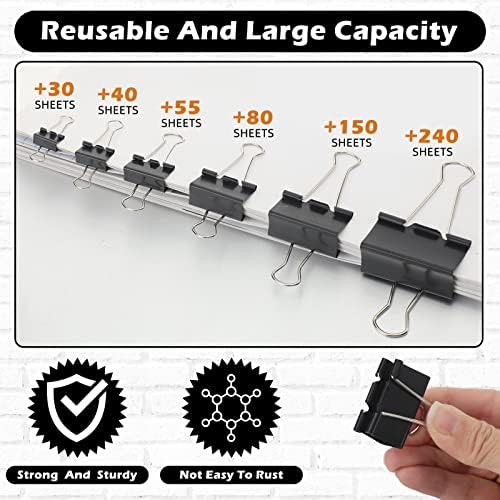 Yexiya 1000 Pcs Binder Clips Bulk Black Metal Clip,Multi Sizes - Image 3