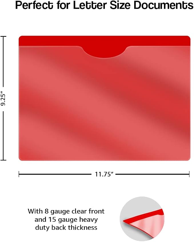 Red Vinyl Pocket Folders, Doctor Stuff, Closed Sides, Letter Size, Clear Front Top Loading Job Jacket, Documents Holder for Office, High School and Medical Files, Pack of 25 - Image 2