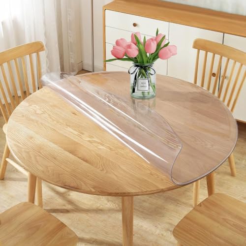 48 Inch Diameter Round Crystal Clear PVC Table Top Protector Plastic Tablecloth Side Screen Protector Scratch Kitchen Dining Room Wood Furniture Oval Protective Cover Pad Wipeable Round 1.5mm Thick by WanDeela
