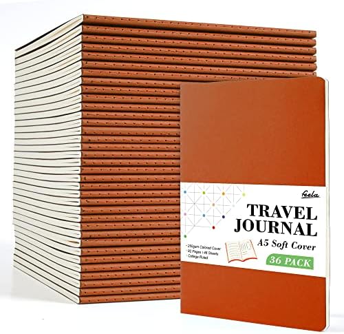 feela 36 Pack Soft Cover Journal Bulk, Lined Blank Travel Journal for Women Men Writing, Notebooks College Ruled for Work, Note Taking Notebook School Business Supplies, 8.2” x 5.5”, A5, Dark Orange by feela