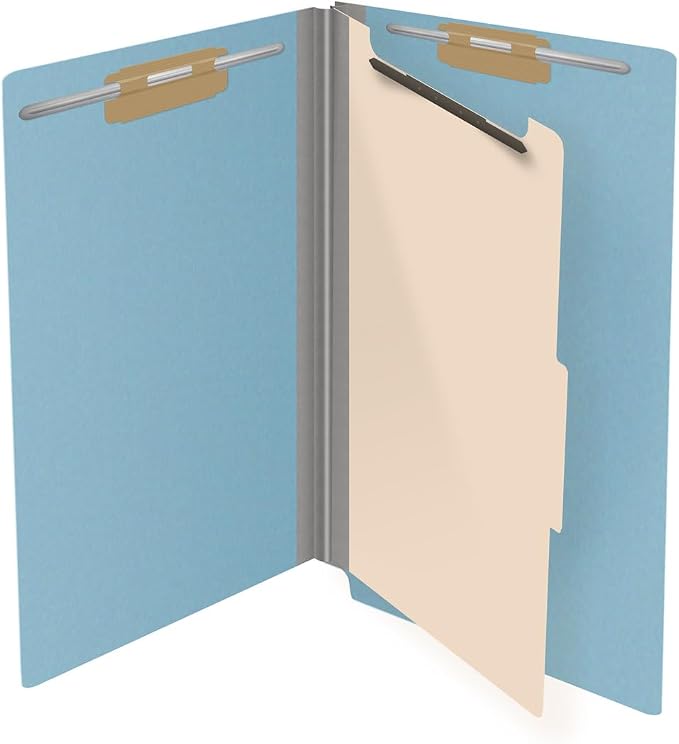 Ecom Folders Top Tab Pressboard Classification Folders | Legal Size 25 Pt Stock with 1 Divider | 2/5 Cut ROC Tab for Medical & Office Filing | 4 Filing Sections | Light Blue, Box of 10 - Image 4