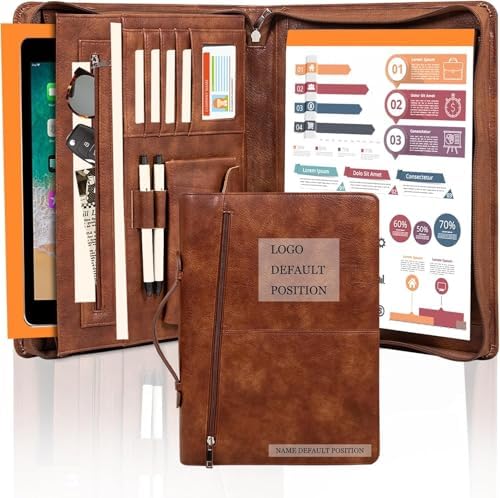 AZXCG Personalized Leather Portfolio,Free Engraved Name,Padfolio for Women Organizer with Zippered, A4 Notepad Holder, Portfolio with Handle,Business Portfolio with A4 Writing Pad,Gift for Men&Women by AZXCG