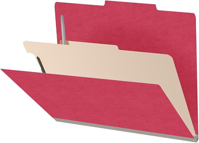 Heavy Duty End Tab Color Folders, 2/5 Cut ROC Top Tab, Letter Size, 1 Divider, Red (Box of 10) by Ecom+Folders
