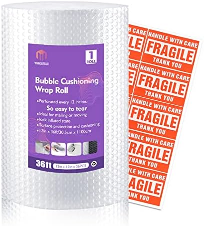 1 Roll 12" X 36' Perforated Nylon Bubble Packing Wrap for Moving Boxes Shipping Cushioning Supplies Wanguagua by WANGUAGUA