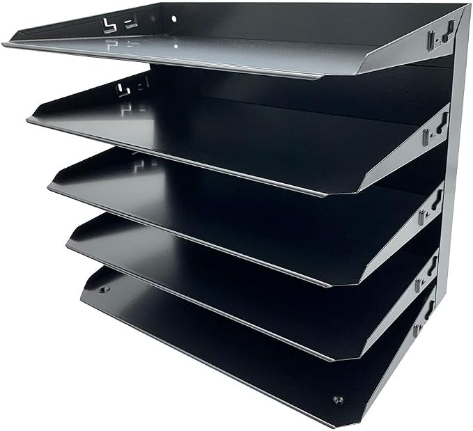 Huron Desktop Horizontal 5-Slot Legal File Binder Organizer Storage Letter Tray, Black Commercial Grade Steel by Huron