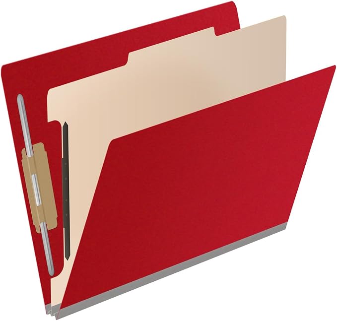 25 Pt. Pressboard Classification Folders, Full Cut End Tab, Letter Size, 1 Divider, Deep Red (Box of 10) - Image 2