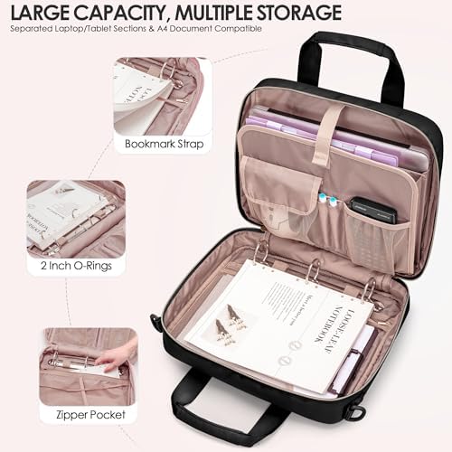 3 Ring Zipper Binder, 2 Inch Ring Binder Organizer Bag with Strap - Image 3