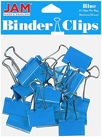 JAM PAPER Colorful Binder Clips - Medium - 1 1/4 Inch (32 mm) - Blue Binderclips - 15/Pack by JAMPaper