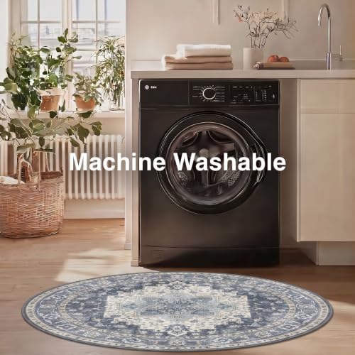5FT Round Office Chair Mat for Hardwood Floor, Non-Slip Washable Navy - Image 4