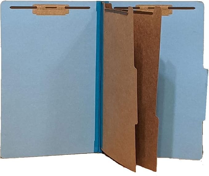 The File King Pressboard Classification Pale Blue Partition File Folder | Legal Size - Box of 10 | Two Dividers | Six 2” Durable Fastener Prongs | 2/5 Cut Top Tab | 2” Expansion by TheFileKing