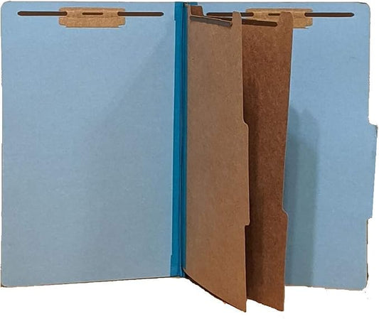 The File King Pressboard Classification Pale Blue Partition File Folder | Legal Size - Box of 10 | Two Dividers | Six 2” Durable Fastener Prongs | 2/5 Cut Top Tab | 2” Expansion by TheFileKing