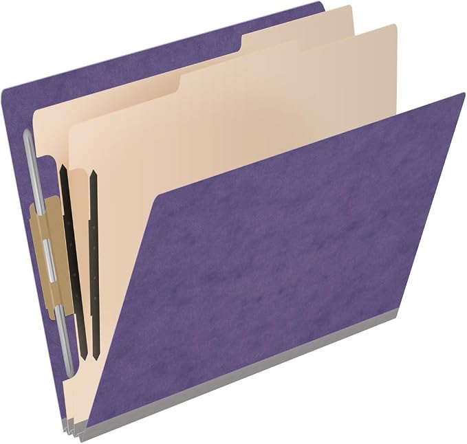 25 Pt. Pressboard Classification Folders, Full Cut End Tab, Letter Size, 2 Dividers, Purple (Box of 10) - Image 2
