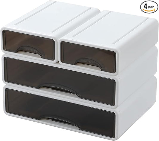 White Desktop Drawer Organizer Unit for Office Paper and Supplies | White, 2 Large & 2 Small Drawers, Plastic Desk Organizer with Mini Drawers, Makeup Organizer, Kitchen Countertop Organizer by OSteedWares