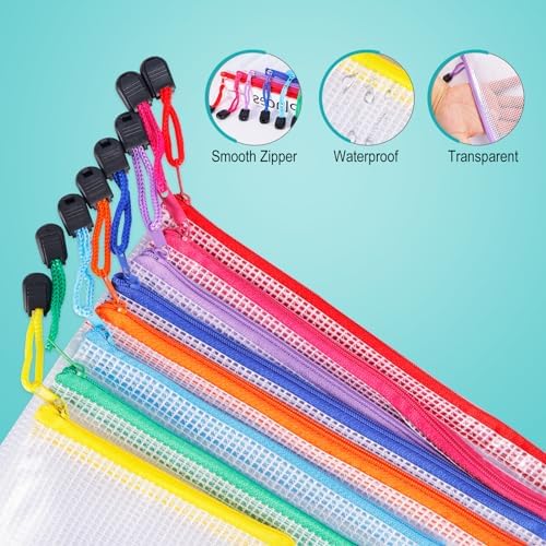 64pcs A4 Mesh Zipper Pouch Bags, Mesh Bags with Zipper Bulk, Pouches for Organization, Clear Storage Bags for Classroom, Travel, Office, Board Game - Image 3