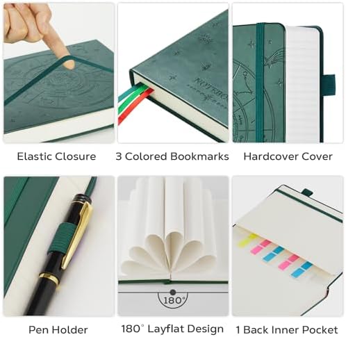 FOCUS DAY Hardcover Notebook Journal, B5 Lined Daily Journal College Ruled Notebook for Women Men, 320 Pages Large Writing Journal Notebook for School Work, Dark Green Leather Notebook, 7.1'' X 10'' - Image 2