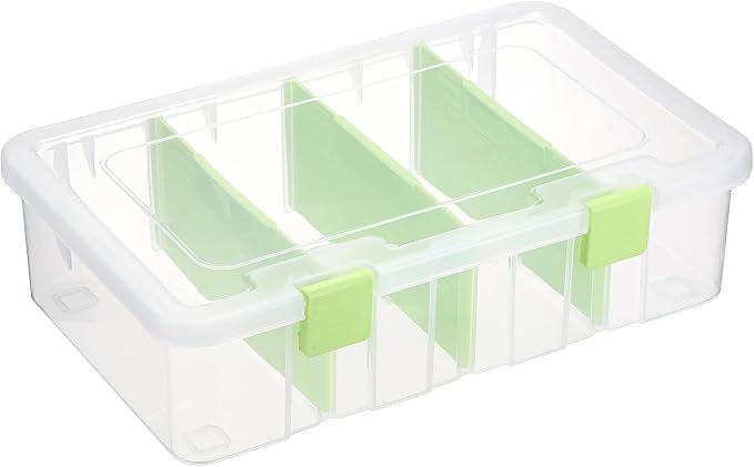 BTSKY Clear Plastic Dividing Storage Box with 4 Compartments Sewing Box | 13.3x8.1x3.4 Inches Adjustable Storage Bin with Lid Plastic Craft Storage Container Multipurpose Art Supply Organizer Green by BTSKY