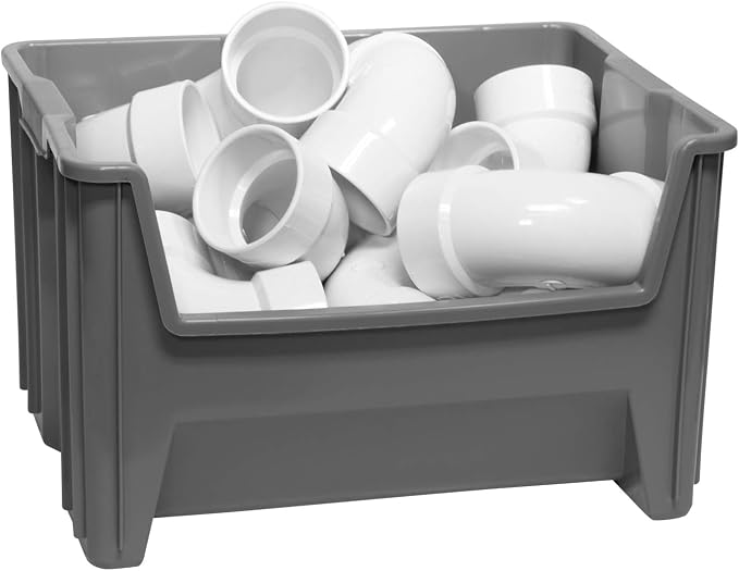 Akro-Mils 13017 Stak-N-Store Stackable Storage Bins, Heavy Duty Garage Storage Containers, Open Front Plastic Organizer for Tools, Shelves, Closet Organizer, 15" x 20" x 12-1/2", Grey, 3-Pack - Image 4