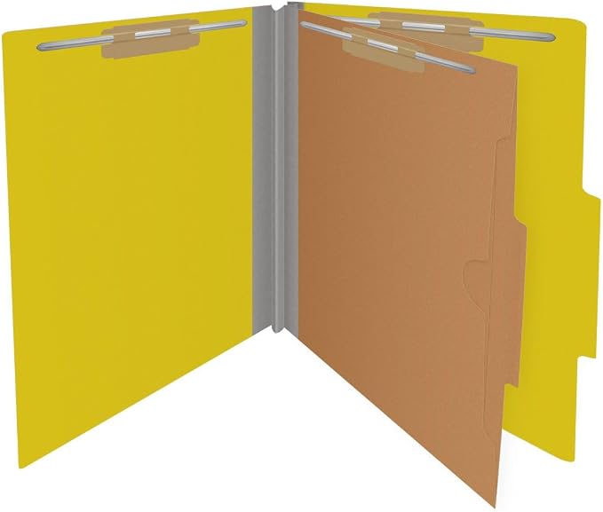 25 Pt. Pressboard Classification Folders, 2/5 Cut ROC Top Tab, Letter Size, 1 Pocket Divider, Yellow (Box of 10) - Image 3