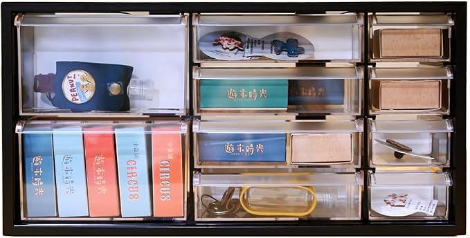 Plastic Desk Drawer Organizer w/10 Drawers, Clear Small Parts Storage w/Drawers, Arts, Craft, Medicine Vitamin, Teacher Toolbox, Stationary, Accessories, Dust-proof, Black A9-5244-BK by livinbox