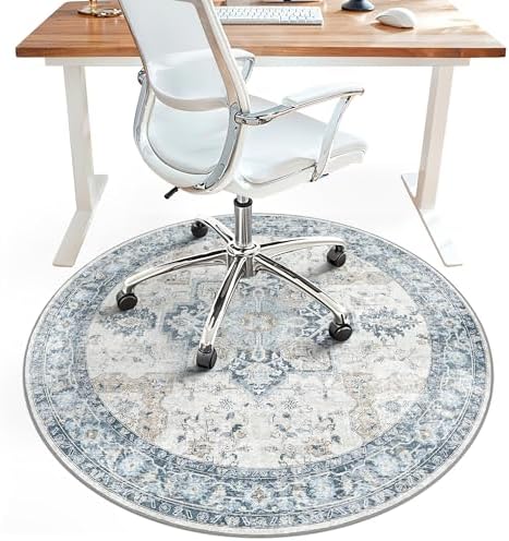 4FT Round Office Chair Mat for Hardwood Floor, Non-Slip Washable Blue by BESBLEE