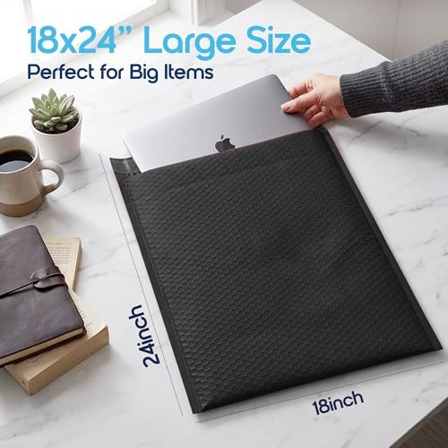 Black Bubble Mailers 18x23, Self Seal Poly Padded Envelopes #9, 20 Pack - Image 3