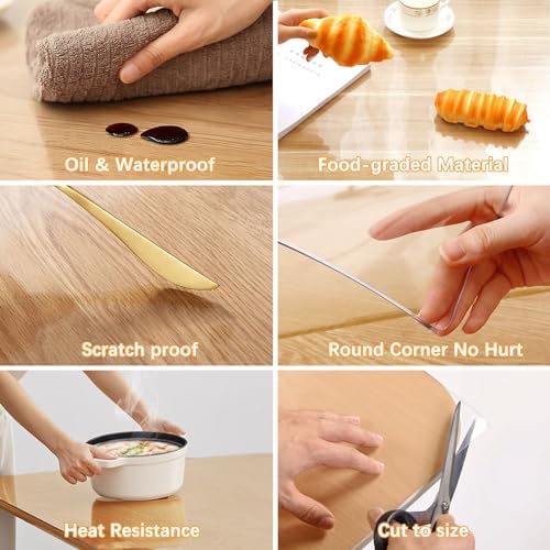 Clear Table Protector 59 x 59 Inch Thick Plastic Table Cover Protector Waterproof PVC Clear Tablecloth Protector Pad Vinyl Desk Top Protector Mat for Wood Coffee Glass End Sofa Side Dining Room Table - Image 3