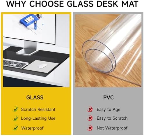 VASUHOME 24" x 18" Black Tempered Glass Desk Mat - Multi-Functional Desk Pad for Keyboard and Monitor Protection, Dry Erase Surface, Ideal Table Top Protector for Home & Office - Image 2