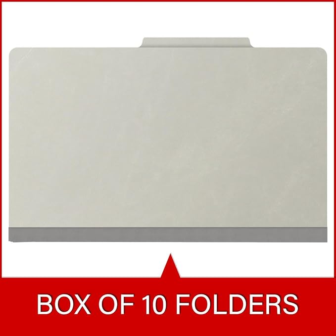 25 Pt. Pressboard Classification Folders, 2/5 Cut ROC Top Tab, Legal Size, 1 Divider, Light Gray (Box of 10) - Image 6