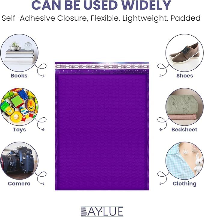 Purple Bubble Mailers 12.5x19, Self Seal Poly Padded Envelopes #6, 100 Pack - Image 5