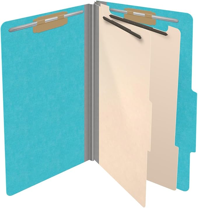 18 pt Heavy Duty Top Tab Color Folders, 2/5 Cut ROC Top Tab, Legal Size, 2 Dividers, Light Blue (Box of 10) - Image 4