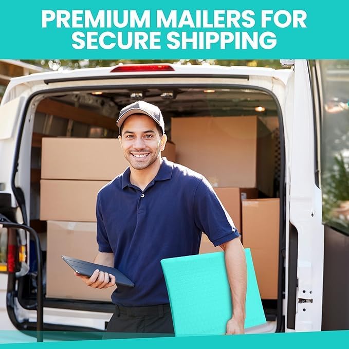 Teal Bubble Mailers 14.25x20, Self Seal Poly Padded Envelopes #7, 50 Pack - Image 6