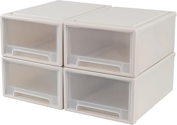 12 Quart Stacking Desktop Storage Drawer Unit Boxes, 4 Packs | Stackable Drawer Bins Organization, Removable, Installation-free - Image 4