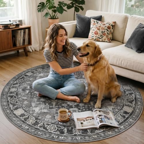 4FT Round Office Chair Mat for Hardwood Floor, Non-Slip Washable Black - Image 7