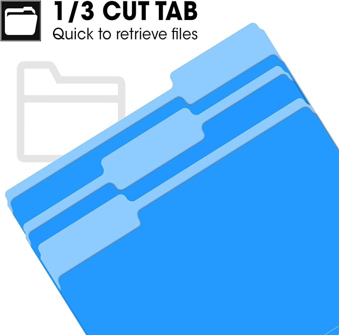 120 Pack File Folders 8.5 x 11 Inch, 1/3 Cut Tab File Folders Letter Size, School Business Office Filing Folder for Document, Blue - Image 4