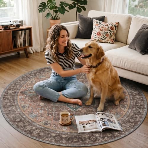 5FT Round Office Chair Mat for Hardwood Floor, Non-Slip Washable Rosewood - Image 3