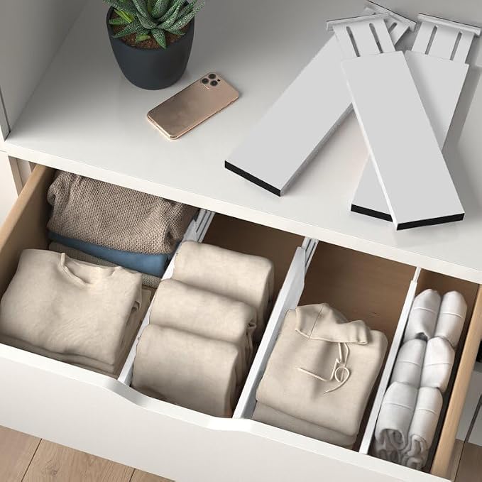 6-Pack Drawer Dividers - 6 Inches High, Adjustable 11 to 17 Inches Bamboo Drawer Organizer, Large Expandable Separator for Clothes, Dresser, Bedroom, Bathroom, Baby, Office, Kitchen Utensil, White - Image 6