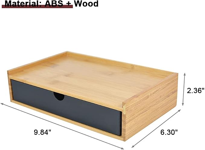 WAYUTO 1-Tier Bamboo Desktop Organizer Simple Wooden Tabletop Storage Organization Box Multi-Scene Drawer Units for Home Bathroom Office Black 1-Drawer - Image 3