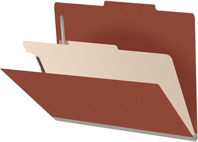 25 Pt. Pressboard Classification Folders, 2/5 Cut ROC Top Tab, Letter Size, 1 Divider, Brick Red (Box of 10) by Ecom+Folders