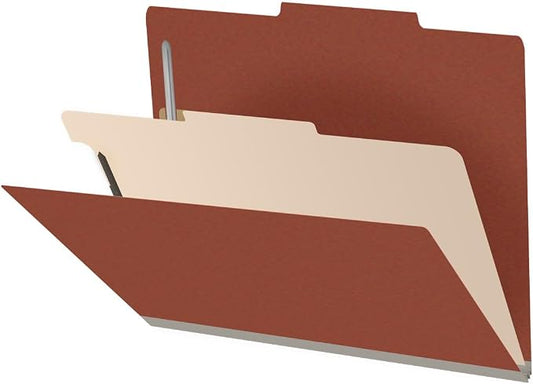 25 Pt. Pressboard Classification Folders, 2/5 Cut ROC Top Tab, Letter Size, 1 Divider, Brick Red (Box of 10) by Ecom+Folders