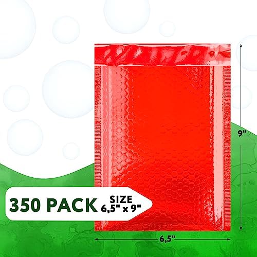 Metallic Bubble Mailers, Red Glossy Padded Envelopes 6.5 x 9 Inches, Cushion Bubble Shipping Bags, Self Seal Mailing Envelopes, Pack of 350 - Image 2