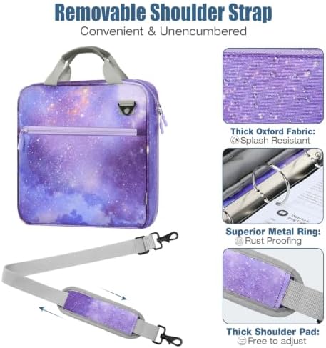 MoKo Zipper Binder, 2 inch 3 Ring Binder with 500 Sheet Capacity Multi-Pocket School Bag with Padded Shoulder Strap Handle, School Supplies Organizer for Middle Student, Star Purple - Image 4