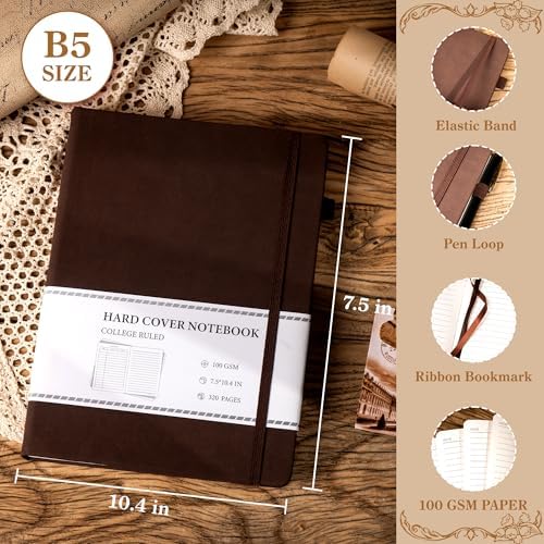 CAGIE B5 Journal Notebook for Men Women 320 Pages 100 Gsm Paper Vintage Journaling Notebooks A5 Hardcover Leather Journals for Writing Travel Work Note Taking Diary, 7.6x10 In, Dark Brown - Image 4