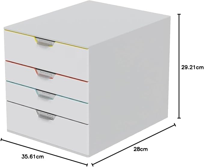 Durable VARICOLOR 4 Drawer Unit - White Desktop Drawer Set with 4 Color Coded Draws - Letter Size Files - Perfect for Storing Documents and Paper Work - Image 2