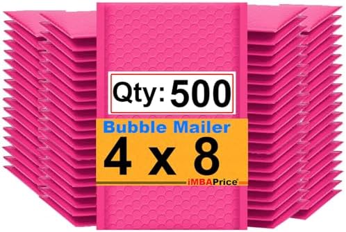 iMBAPrice 500#000 4x8 Hot Pink Color Self Seal Poly Bubble Mailers Padded Shipping Envelopes (Total 500 Bags) by iMBAPrice
