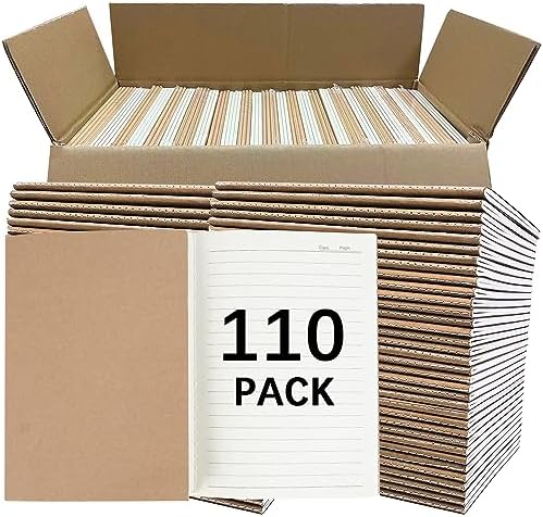 LIONSOUL 110 Pack Kraft Notebooks Bulk A5 Lined Journals 60 Pages Brown Journal Notebooks Sewn Binding Journals in Bulk for Office Notes by LIONSOULDISCOUNT