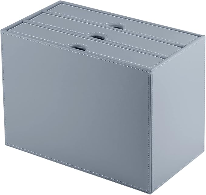 Leather Desk Organizer with 3 Drawers/Tray, Executive Office Supplies Desktop Filing A4 File Cabinet/Holder, Stackable Storage Box Grey (Gray) - Image 2