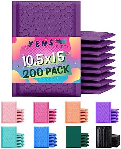 Yens Bulk Purple Poly Bubble Mailers 10.5x16 200 Pack Usable 10.5x15 by YensPackage