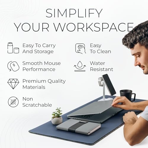 Nordik Felt and Leather Desk Mat - Dual Layer Midnight Blue 35 x 17 in - Image 6